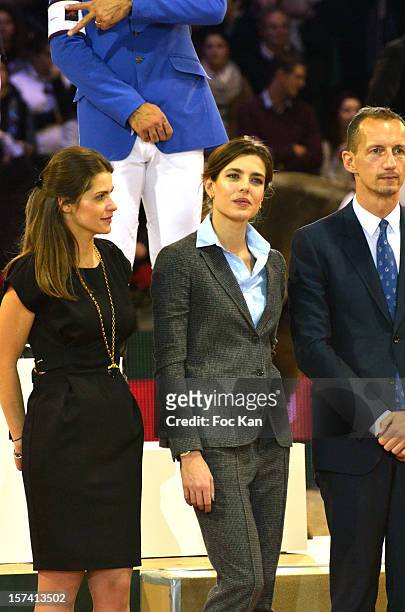 Fernanda Ameeuw, Charlotte Casiraghi and Robert Dreyfus attend the Gucci Paris Masters 2012 - Day 3 at Paris Nord Villepinte on December 2, 2012 in...