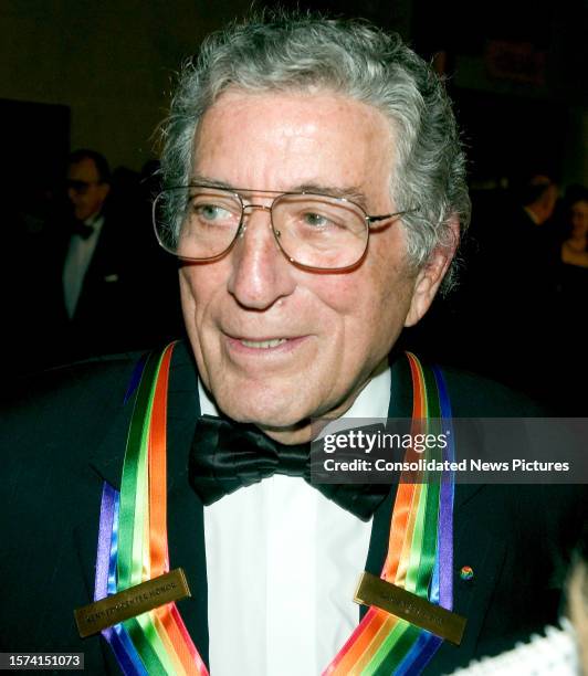 Kennedy Center honoree Tony Bennett speaks to the press as he arrives for the Kennedy Center Honors at the John F Kennedy Center for the Performing...