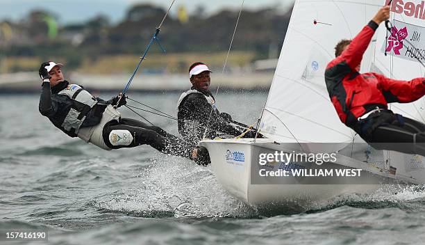 Roger Hudson and Asenathi Jim of South Africa compete in the men's 470 class at the ISAF Sailing World Cup event in Melbourne on December 3, 2012....