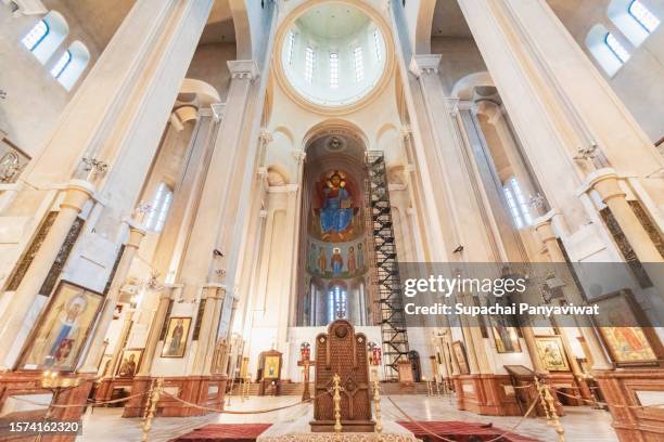 inside of the holy trinity cathedral of tbilisi, georgia - religious event stockfoto's en -beelden