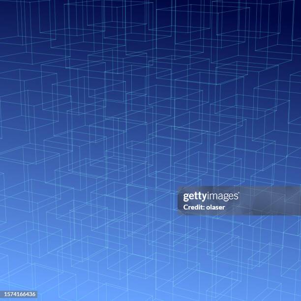 blueprint of abstract cubes against a gradient blue background - architecture drawing background stock illustrations