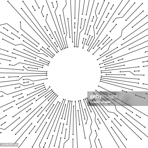 circuit board wires circular pattern - computer chip white background stock illustrations