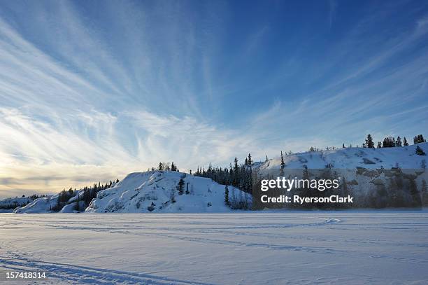 arctic sunset near yellowknife. - great slave lake stock pictures, royalty-free photos & images