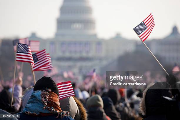 inauguration day crowds for president barack obama - woman president stock pictures, royalty-free photos & images