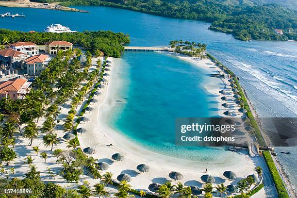 tropical lagoon overhead view - honduras stock pictures, royalty-free photos & images