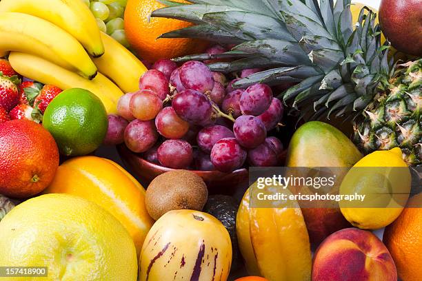 close up of different fruits - pepino stockfoto's en -beelden