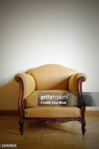 vintage yellow armchair.copy space - armchair stock pictures, royalty-free photos & images