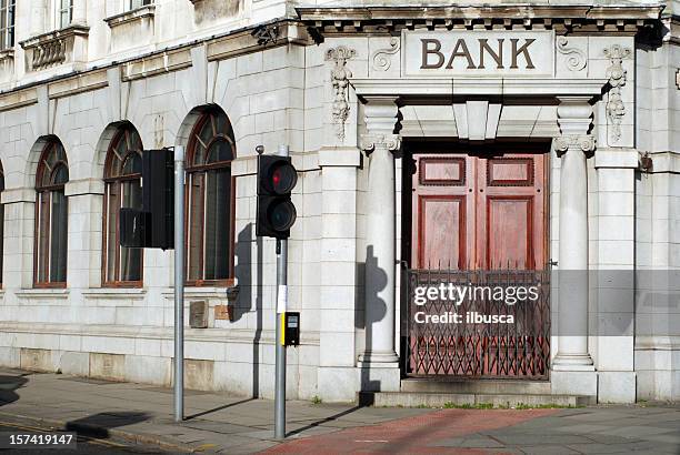 closed bank door - bank building stock pictures, royalty-free photos & images