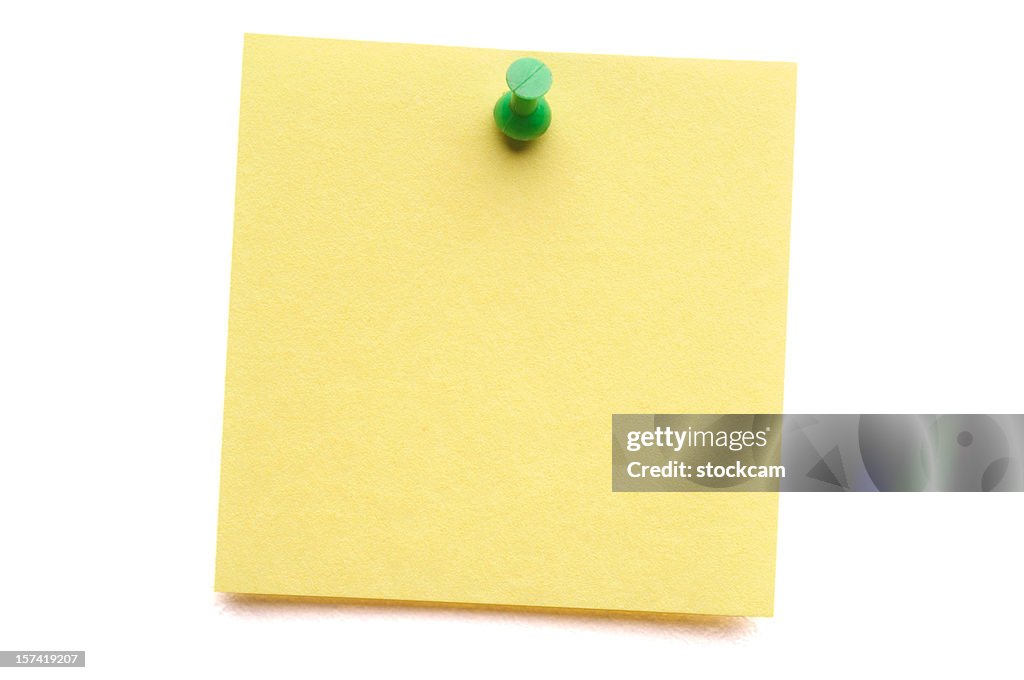 Push Post Yellow Postit With Push Pin Isolated On White High-Res Stock Photo ...