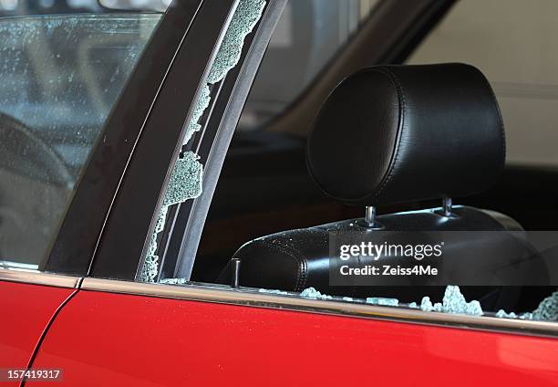 horizontal view of broken car window - broken window stock pictures, royalty-free photos & images