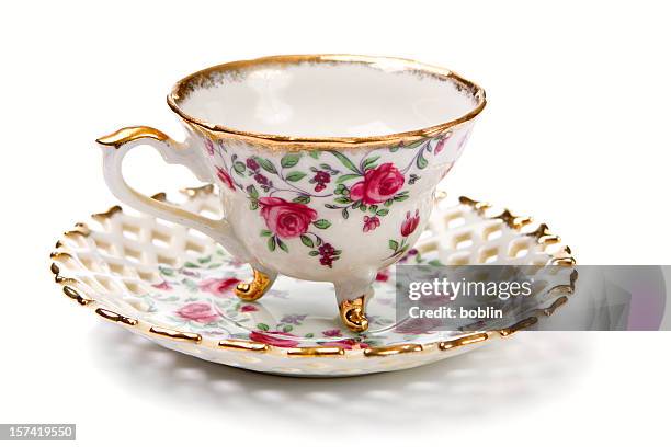 anticuario taza de té - saucer fotografías e imágenes de stock