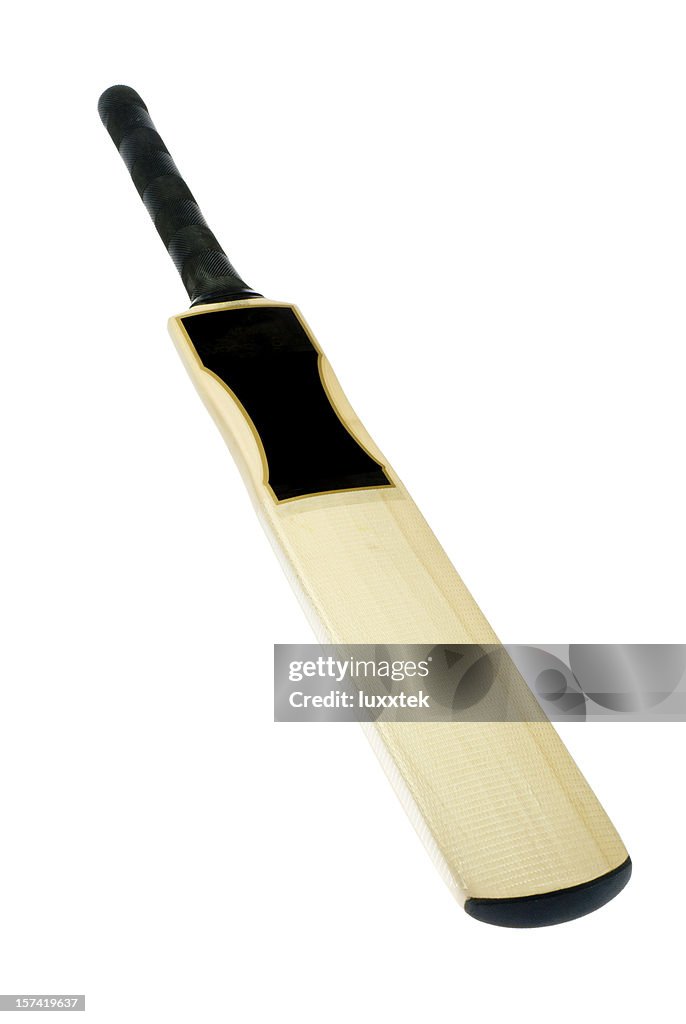 Pale wood cricket bat on white background
