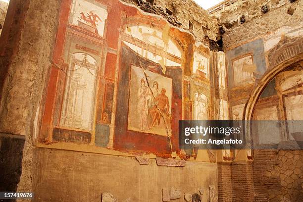 roman fresco in herculaneum - pompei fresco stock pictures, royalty-free photos & images