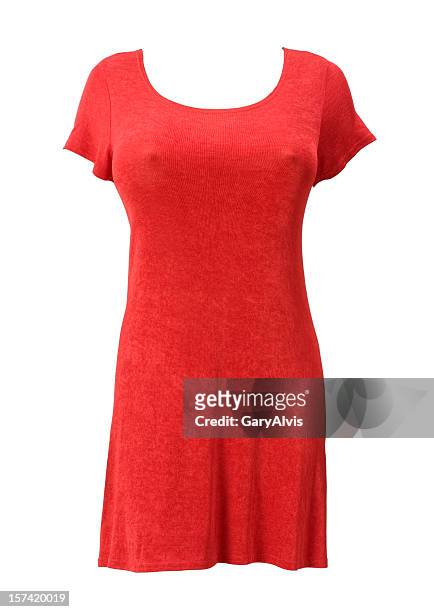 formfitting red dress-isolated on white w/clipping path - form fitted dress stock pictures, royalty-free photos & images
