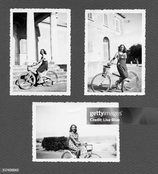 young woman with bike - 1940 stock pictures, royalty-free photos & images