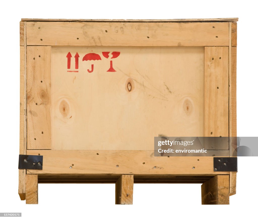 Wooden packaging crate on a pallet with clipping path.