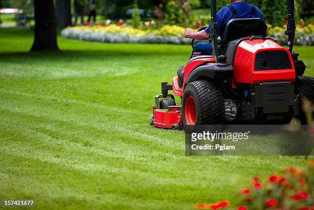 man mowing lawn - grasmaaier stockfoto's en -beelden