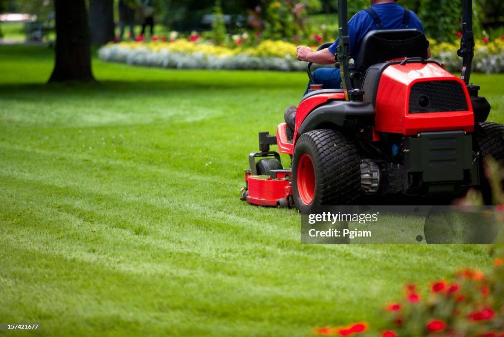 Man mowing lawn