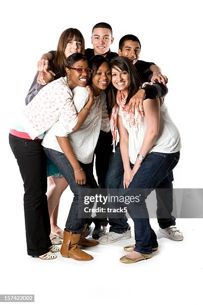 maschio e femmina, svariato gruppo di amici porti in insieme sorridenti. - foto di classe foto e immagini stock