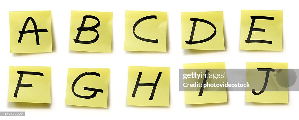 Yellow sticky alphabet