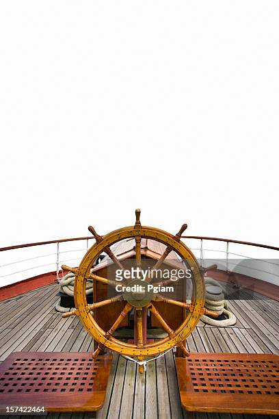 boat sterring wheel - boat captain stockfoto's en -beelden