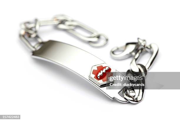 medical alert bracelet - hospital bracelet stock pictures, royalty-free photos & images