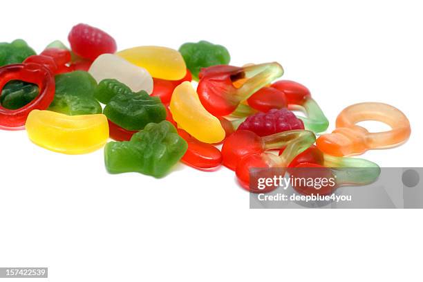 cherry fruit gummy on white background - jelly sweet stock pictures, royalty-free photos & images