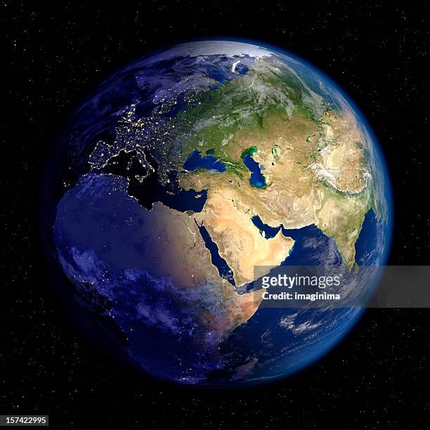 planet earth at night & day (europe and asia) - west asia stock pictures, royalty-free photos & images