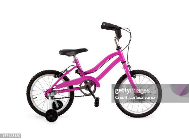 pink bicycle w/external clipping path - training wheels stock pictures, royalty-free photos & images