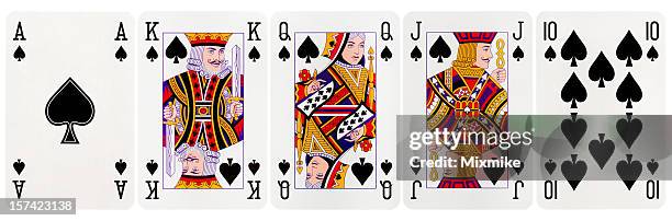 royal flush-clubs - queen card stock-fotos und bilder