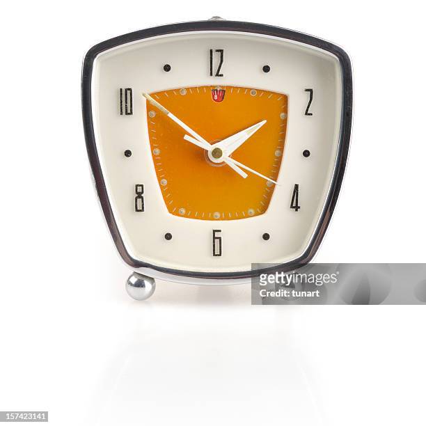 retro clock - alarm clock white background stock pictures, royalty-free photos & images