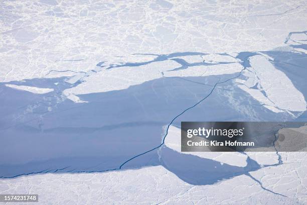 Aerial view of polar sea near Greenland, . April 18, 2023 in Greenland.