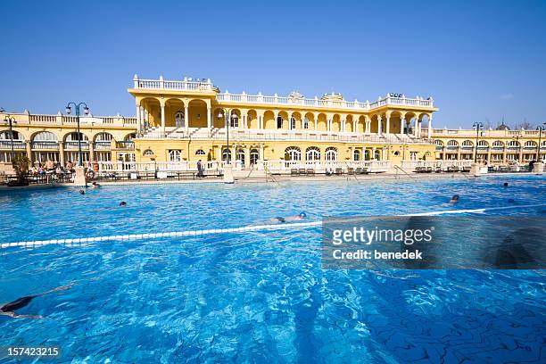 thermal bath pool and spa in budapest - budapest stock pictures, royalty-free photos & images