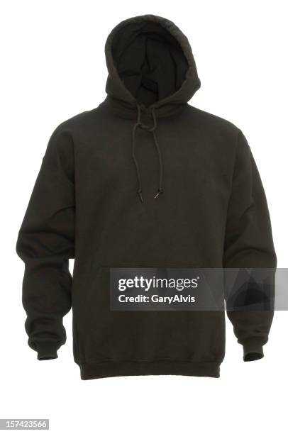 leer schwarz hoodie sweatshirt vorderseite, isoliert auf weiss mit clipping path - sweatshirt stock-fotos und bilder