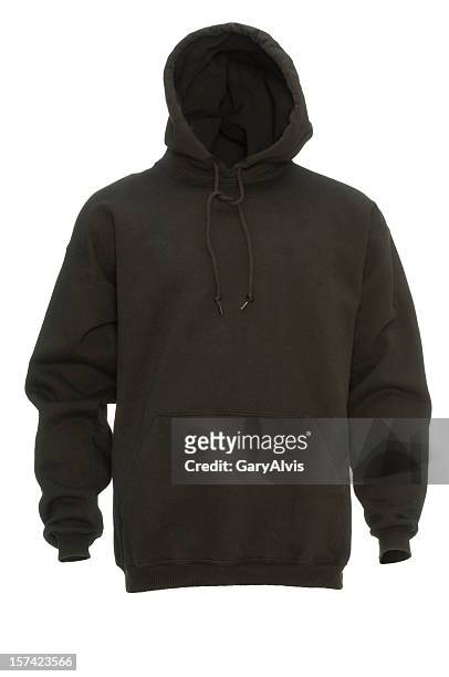 black hooded blank sweatshirt front-isolated on white w/clipping path - hood clothing stock pictures, royalty-free photos & images