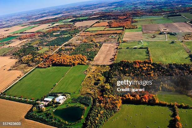 aerial view of farmland - ontario canada stockfoto's en -beelden