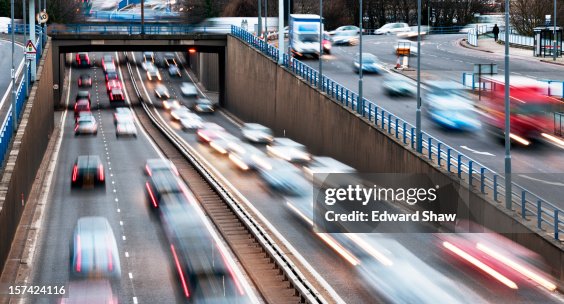 Urban motorway rush hour traffic in birmingham Urban motorway rush hour traffic in birmingham