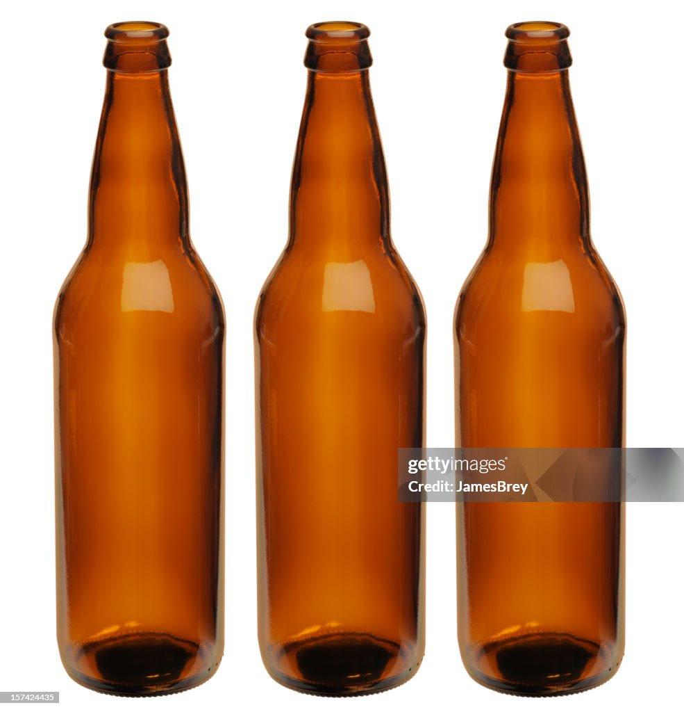 Microbrewer; Three Perfect Unlabeled Generic Brown Beer Bottles, Clipping Path