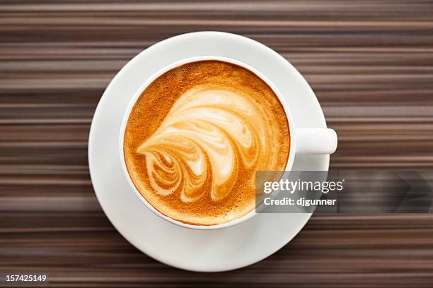 flat white coffee - cappuccino top view stock pictures, royalty-free photos & images