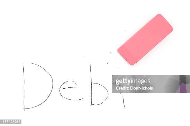 debt eraser - pink eraser stock pictures, royalty-free photos & images