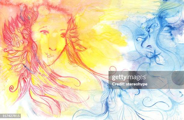 fire and water - himalayan stock illustrations