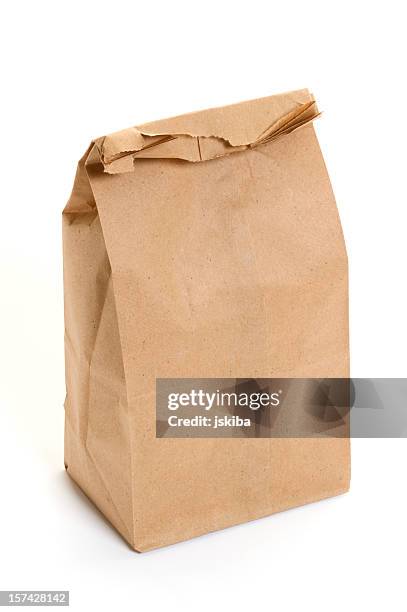 brown paper bag lunch on a white background - kraft bag stock pictures, royalty-free photos & images