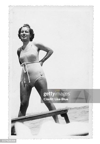 tanned girl with swimwear in 1935.black and white - girls swimwear stock pictures, royalty-free photos & images