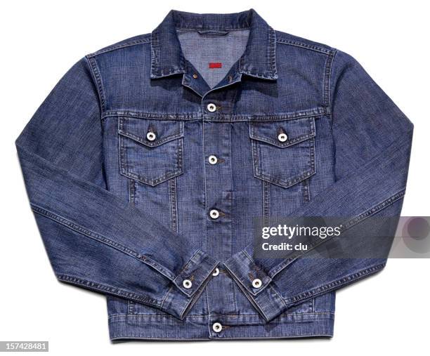 jeans-jacke, isoliert auf weiss - jeansjacke stock-fotos und bilder