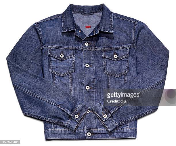 jeans jacket isolated on white - jacket stock pictures, royalty-free photos & images