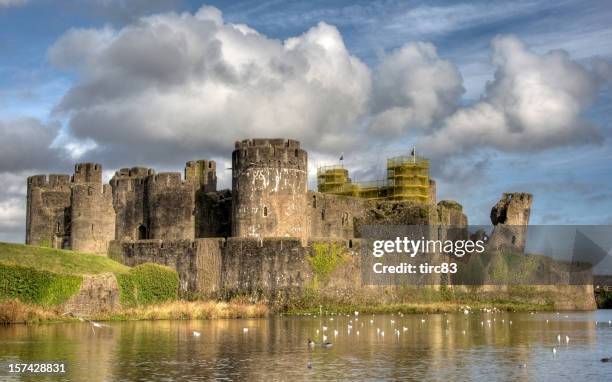 caerphilly castle clouds - welsh culture stock pictures, royalty-free photos & images