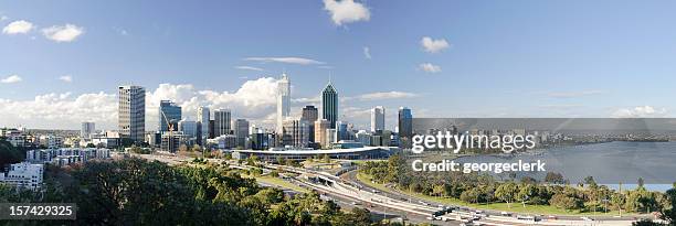 perth cityscape panorama - australia panoramic stock pictures, royalty-free photos & images
