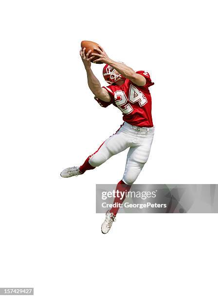 football player making fantastic catch with clipping path - american football player white background stock pictures, royalty-free photos & images