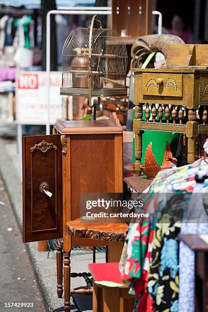 sidewalk or garage sale - antique shop stock pictures, royalty-free photos & images