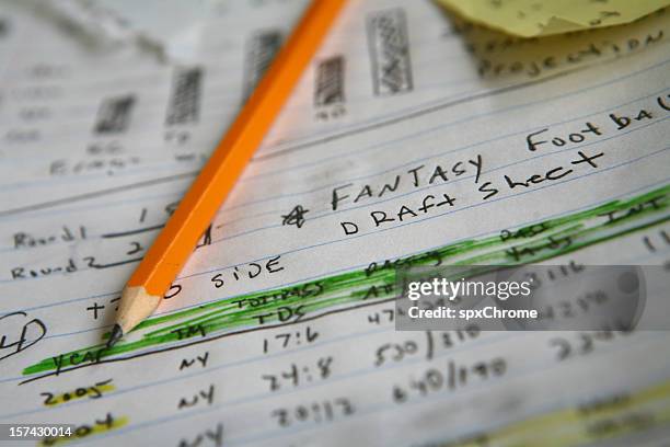 fantasy football notes - fantasy stock pictures, royalty-free photos & images